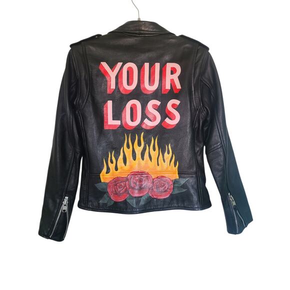 Laurie Lee Custom Leather Biker Jacket Your Loss Napa Leather Size Small - Picture 2 of 8